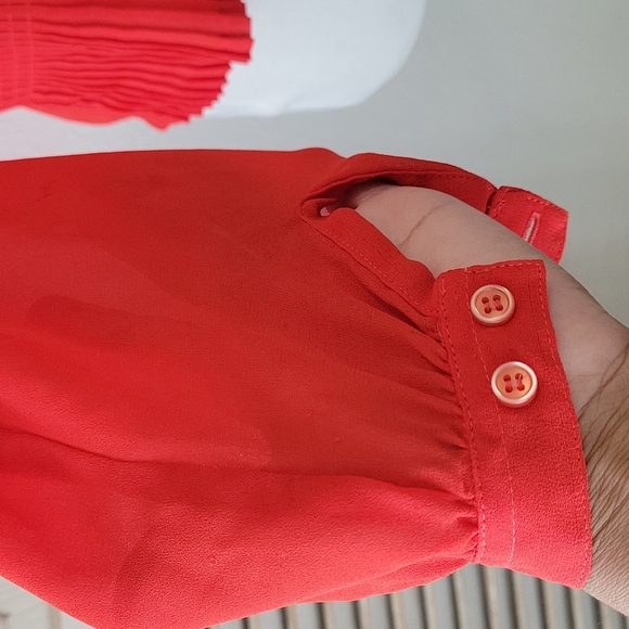 Philippe Ronsand paris pleated front, longsleeves orange blouse women's size 36 - Picture 4 of 11